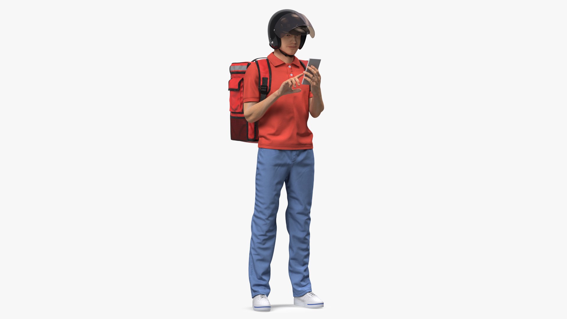 Food Delivery Man Standing Pose Fur 3D model preview
