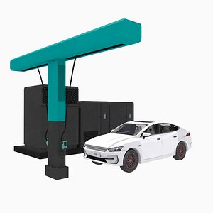 BYD fast charging station with ev car 3D
