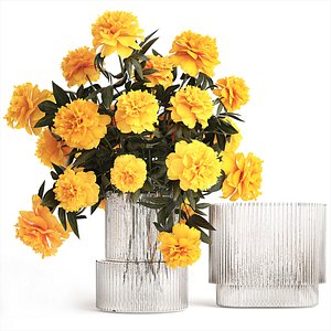 3D Realistic bouquet of yellow flowers Paeonia peony 381