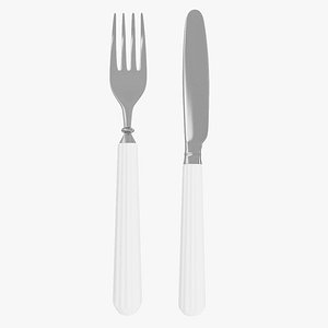 3D Fork and knife with white handle model