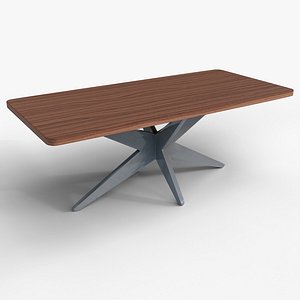 3D Walnut Dining Table with Metal Base 3D model