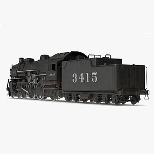 3D model Vintage Steam Locomotive ATSF 3415 Rigged for Maya