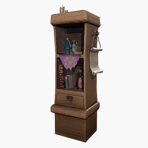 Stylized medieval cupboard with items gameready 3D model