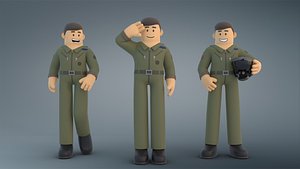 3D Minimal AirForce Pilot Cartoon Character