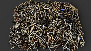 3D metal debris pile bolts screws parts PBR photogrammetry model