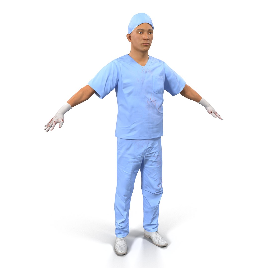 Male Surgeon Asian with Blood 2 3D Model 3D model preview