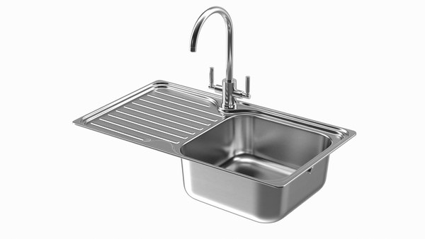 Single Bowl Kitchen Sink with Drainboard and Tap model - TurboSquid 1742062