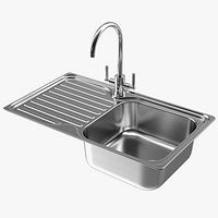 Single Bowl Kitchen Sink with Drainboard and Tap