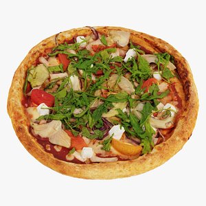 Pizza with arugula meat and mozarella cheese 3D