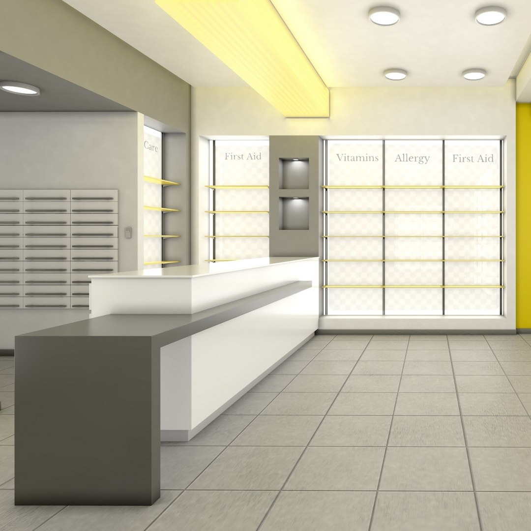 Drugstore Interior Yellow 3D model preview