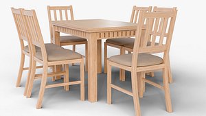 Modern Wooden Dining Table Set with Six Chairs - Realistic 3D Model for Interior Design and Visualiz
