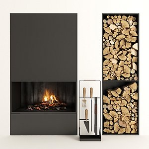 firewood fireplace 3D