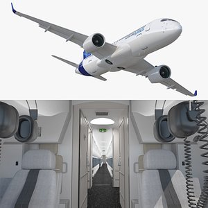 3D Airbus A220 300 Detailed Cabin Rigged model
