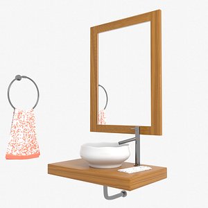 Corner Wall Sink, Faucet, Mirror & Towel