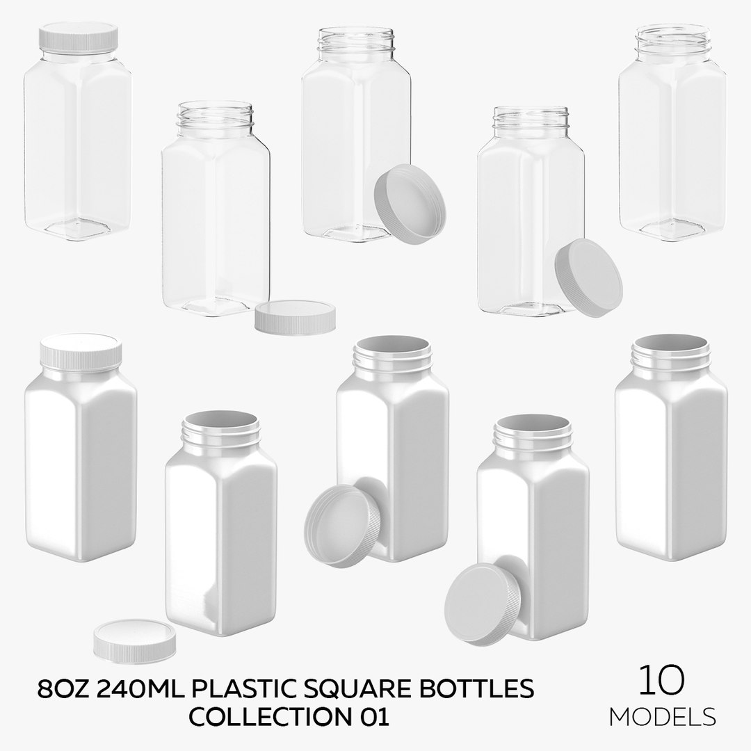 8oz 240ml Plastic Square Bottles Collection 01 - 10 models 3D model https://p.turbosquid.com/ts-thumb/X6/lmYBRO/8D/square/jpg/1662553529/1920x1080/fit_q87/701d9c4471c9e659cd1250a5d1dcce5614c00232/square.jpg