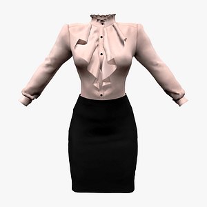 Ladies Blouse with Pencil Skirt 3D