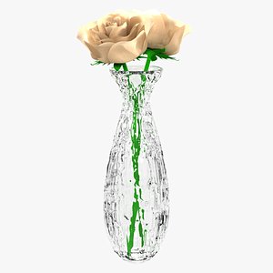 White Roses with Vase 3D model