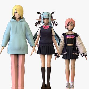 3 Cute Anime Characters Collection S13 3D model