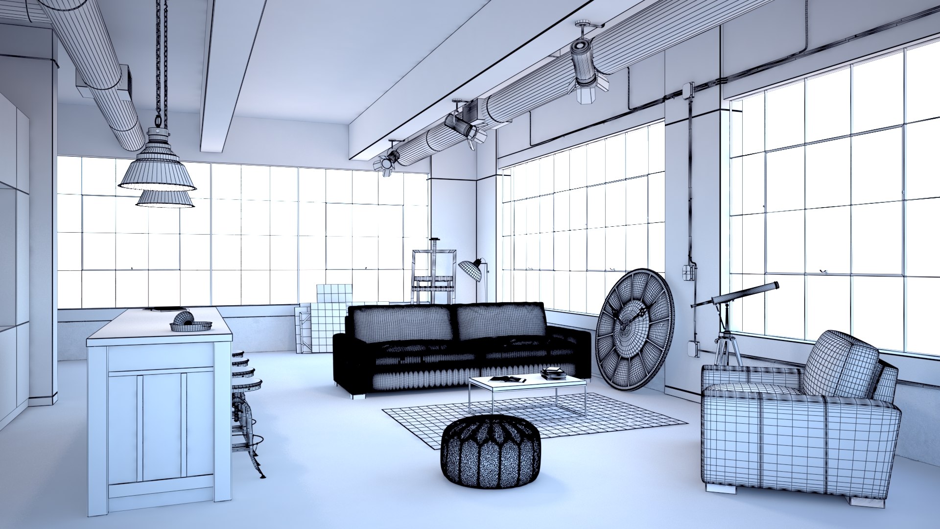 3d Loft Interior Scene Model