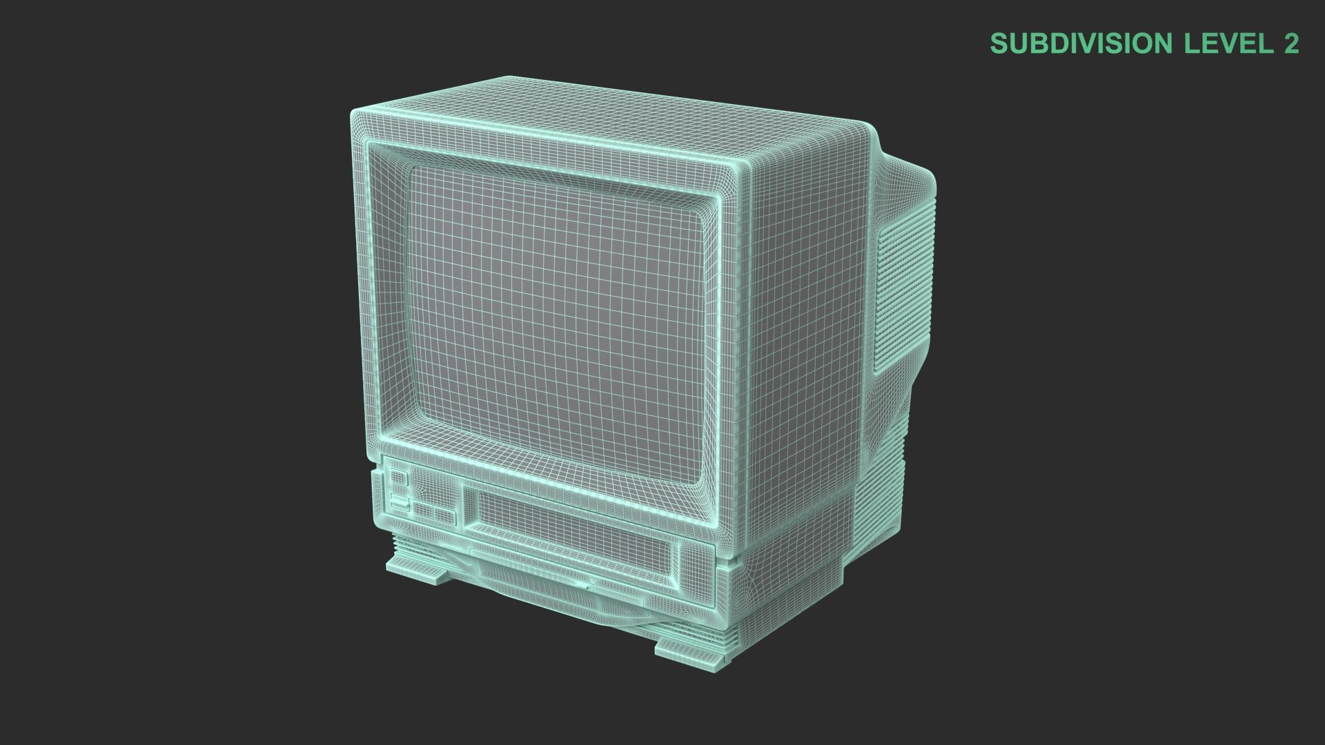 Retro CRT TV With VHS System 3D model https://p.turbosquid.com/ts-thumb/X7/aylmUf/tn/wireframe_0001/jpg/1743748496/1920x1080/fit_q87/a5e841bf68db8282b2b832de6b61438491baf1fc/wireframe_0001.jpg