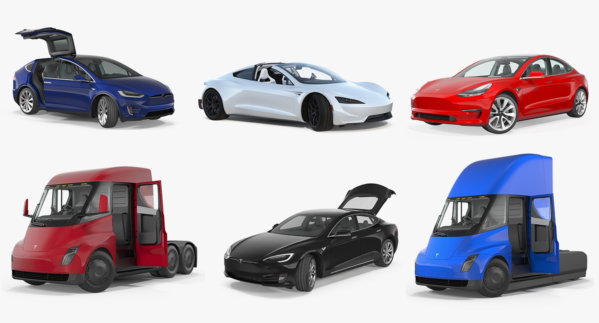 Rigged Tesla Cars Big 3D Models Collection