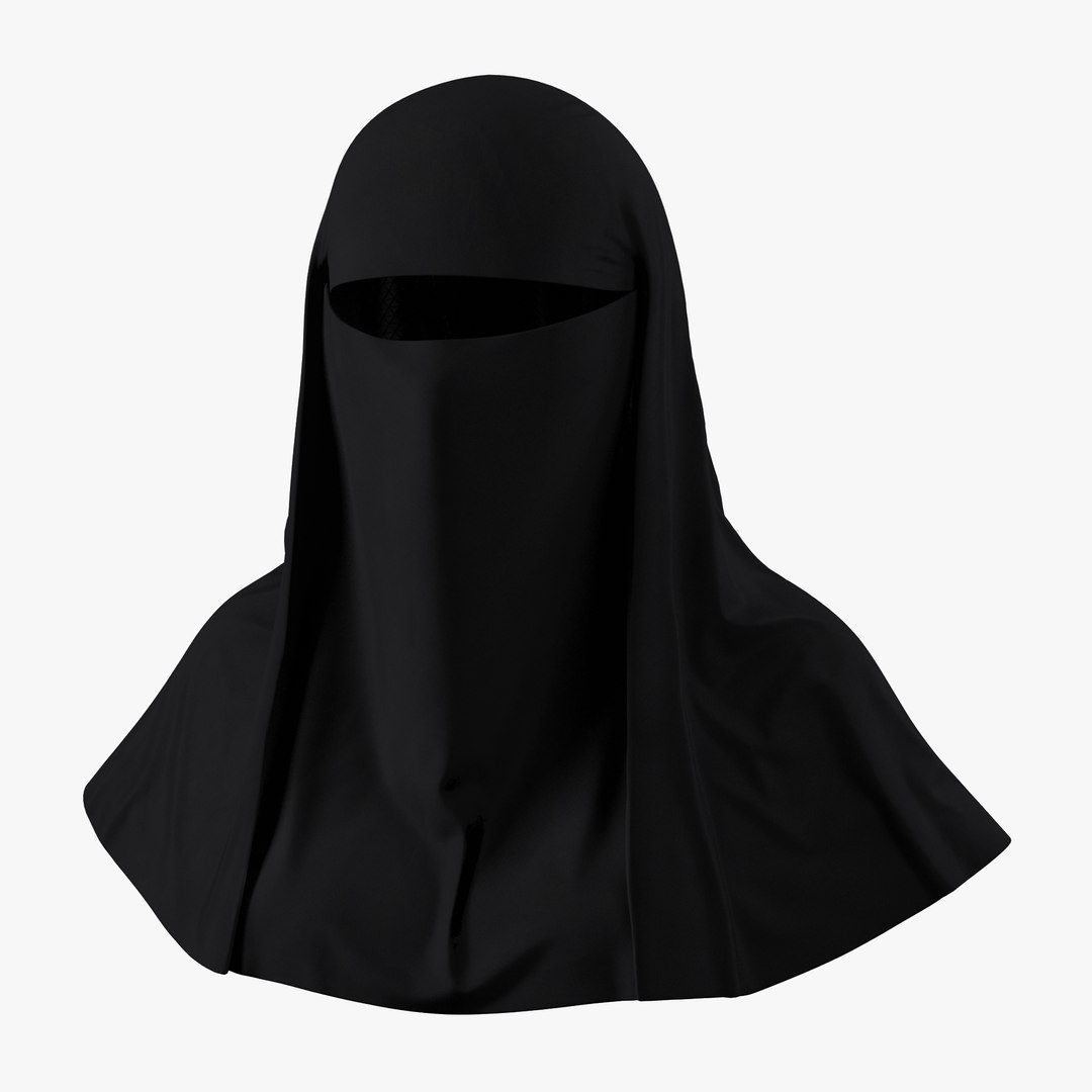 Muslim Islamic Women Burqa with Face Cover Niqab 3D model preview