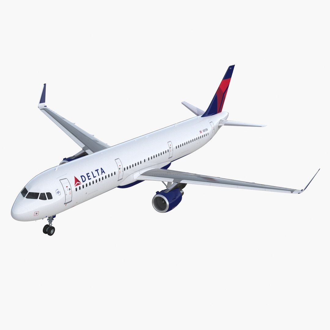Airbus A321 with Interior and Cockpit Delta Air Lines Rigged 3D Model 3D model preview