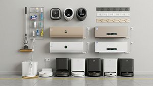 3D Smart Home Appliances Collection  Robot Vacuum Cleaner  Air Conditioner  Modern Electronics 3D model