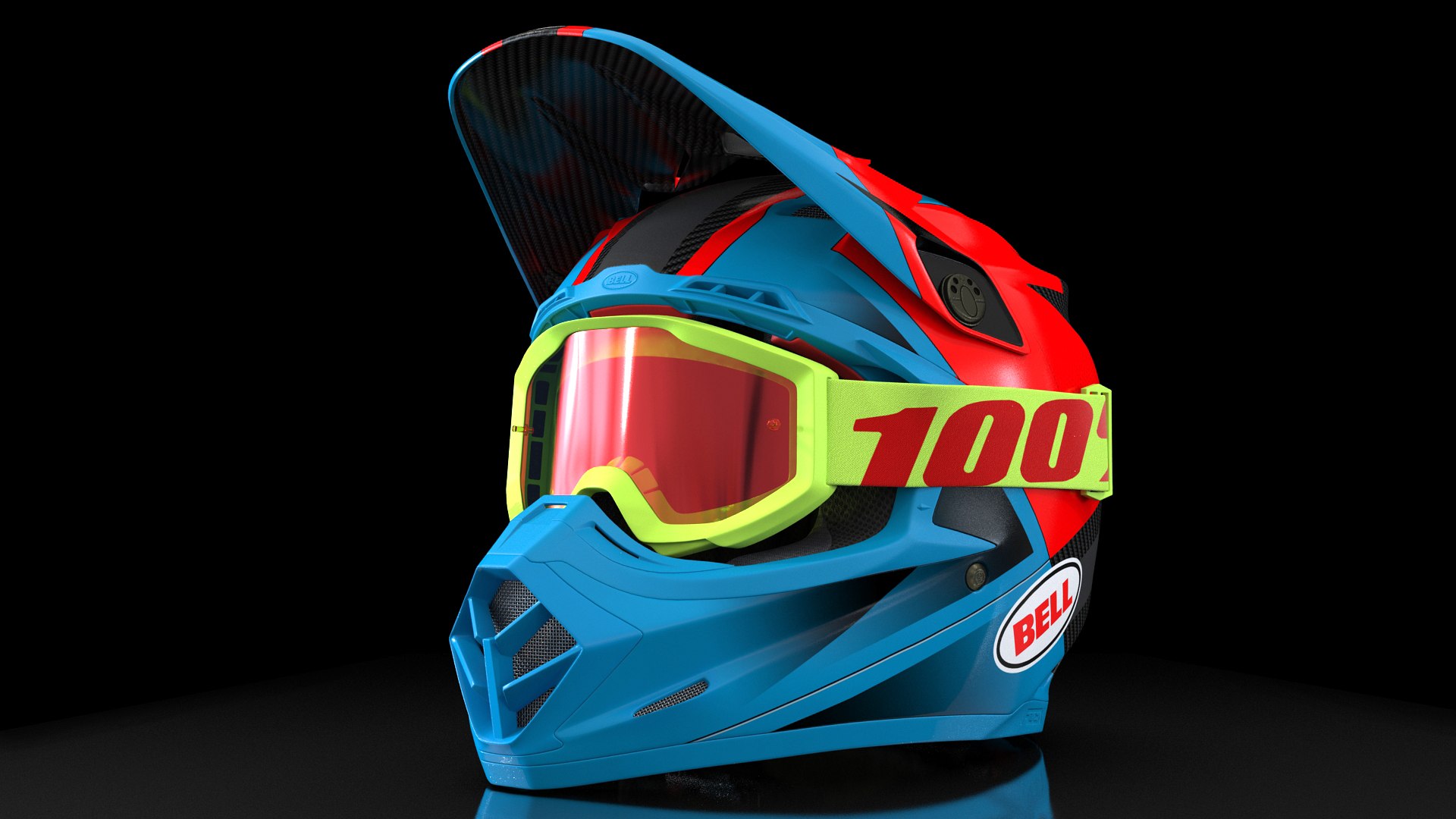 Bell Off-Road Motorcycle Helmet Blue 3D model preview