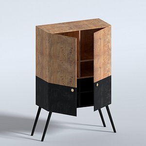 3D A wide cabinet made of ordinary and black wood 3D model model