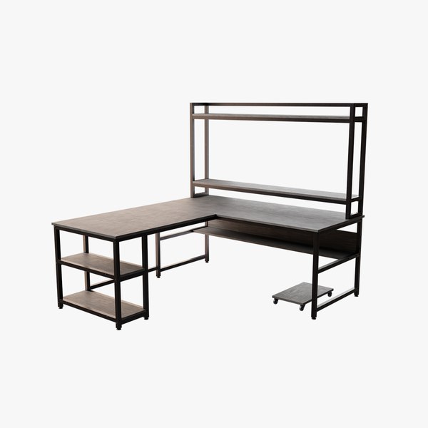 L shaped desk with shelf in color variations 3D