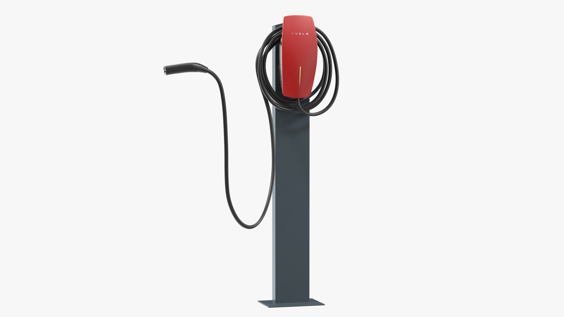 Red Wall Connector Charger Tesla on Pedestal 3D model preview