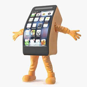 Orange Mobile Phone Mascot Happy Pose 3D model