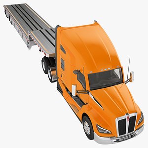 3D Kenworth T680 Semi Truck 2024 Flatbed Trailer 04 model