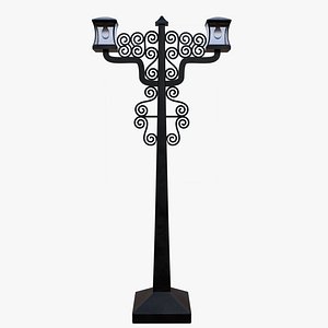 3D model Ornate Victorian Street Lamp Double Lantern Black Wrought Iron