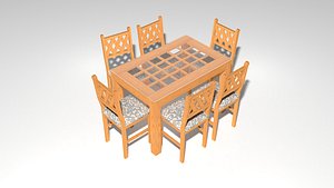 3D Wooden Table  Chairs