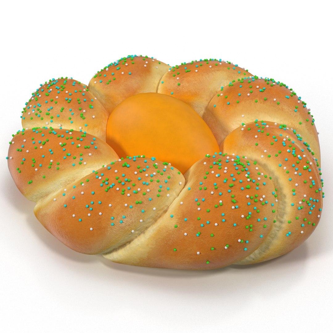 Easter Tsoureki Bread with Ellow Egg 3D Model 3D model preview