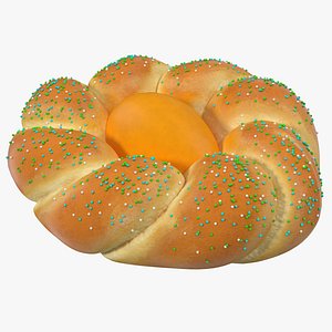 Easter Tsoureki Bread with Ellow Egg 3D Model