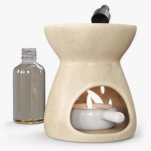 Essential Oil Ceramic Burner with Bottle Beige 3D model