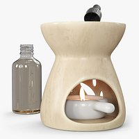 Essential Oil Ceramic Burner with Bottle Beige