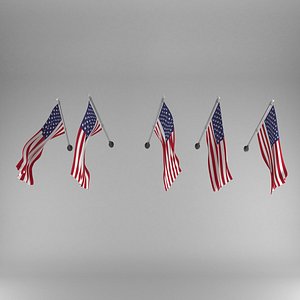 3D usa flags poles facade