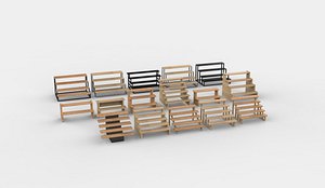 wooden display stand set 3D model