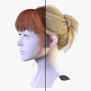 Next-Gen 3D Female Bun  Bangs Hairstyle  PBR  Real-Time Ready