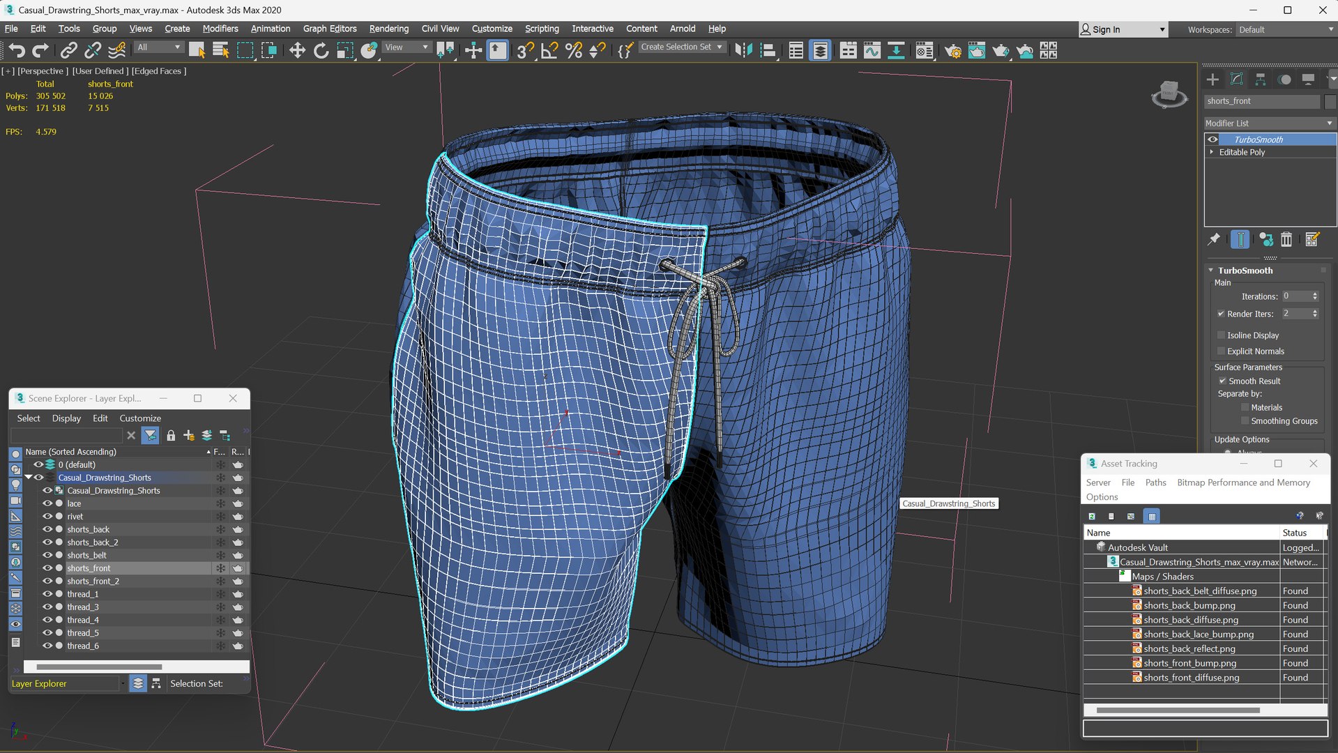 3D Casual Drawstring Shorts - TurboSquid 2389971