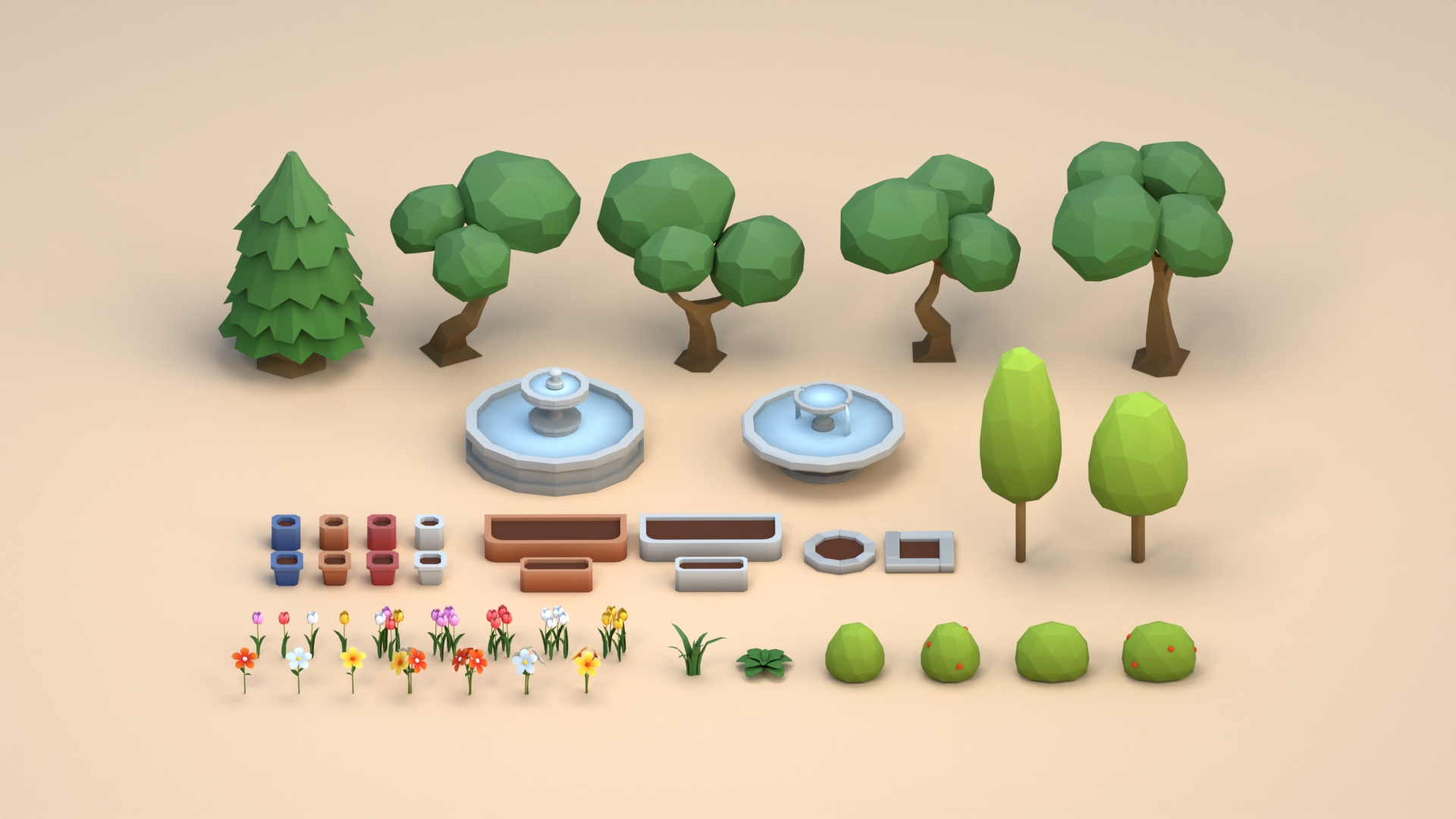 3D Cartoon Low Poly Trees Flowers Pack - TurboSquid 2239602