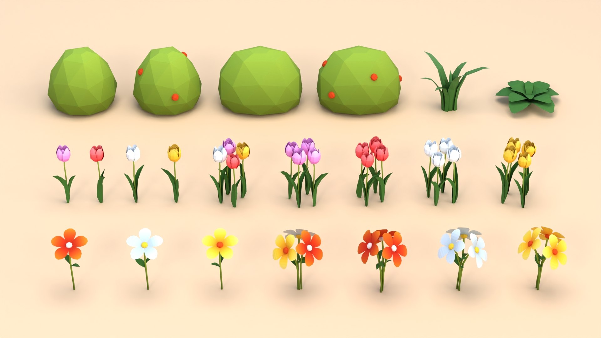 3D Cartoon Low Poly Trees Flowers Pack - TurboSquid 2239602