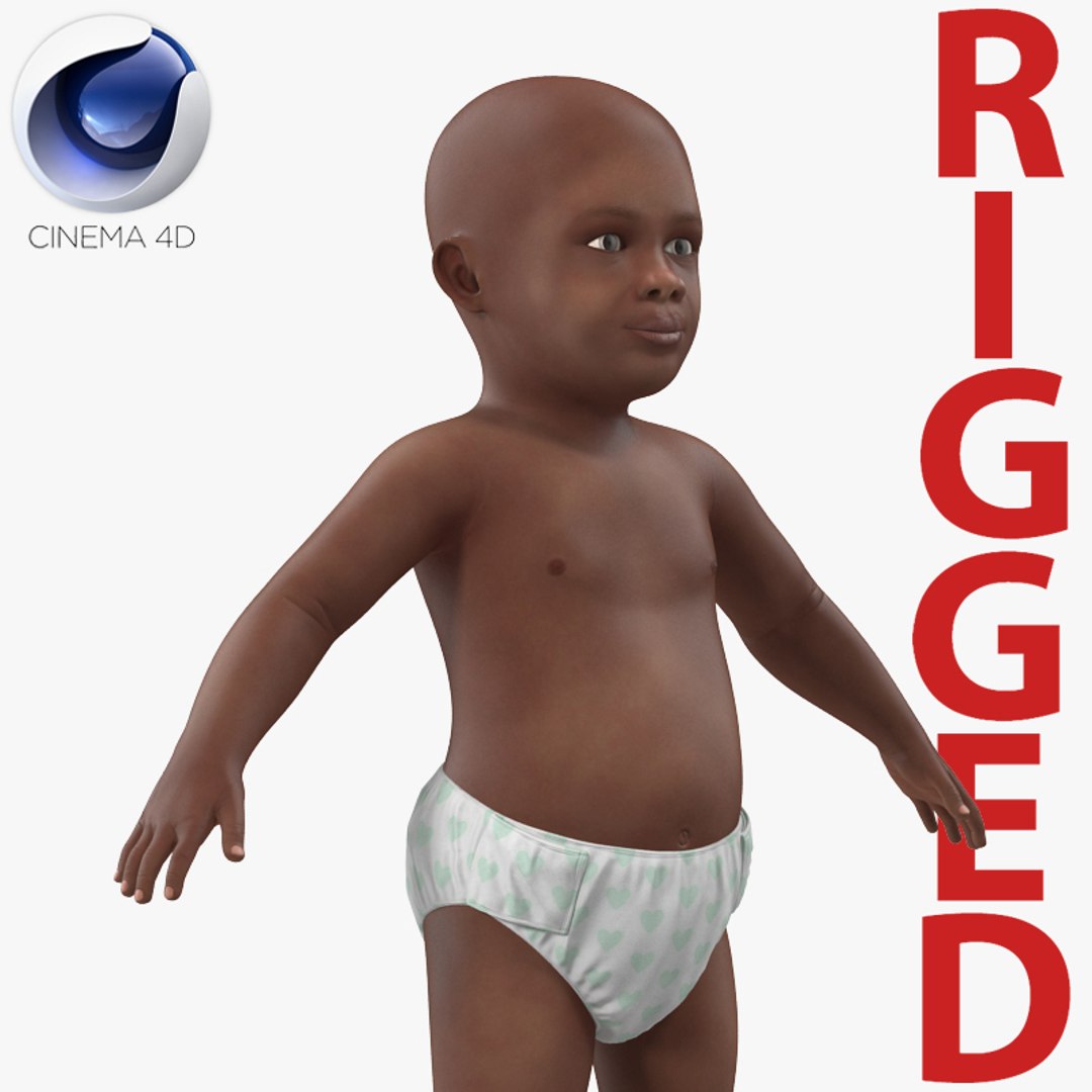 African American Baby Rigged for Cinema 4D 3D model preview