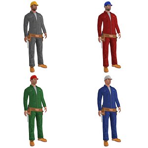 pack rigged worker biped man 3d model