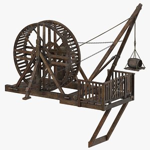 Medieval Treadwheel Wooden Crane 3D model