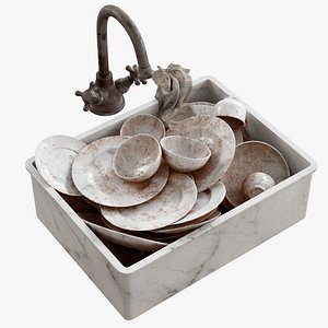 3D Dirty Kitchen Sink Set Game Assets